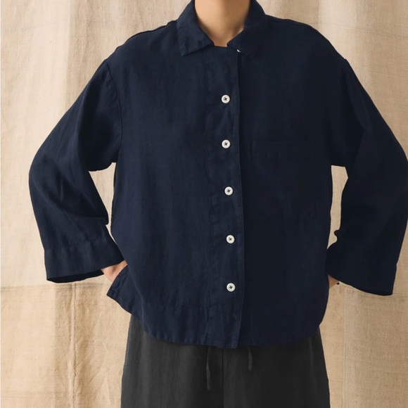TOAST Navy Button-Up Linen Shirt - Picture 2 of 8
